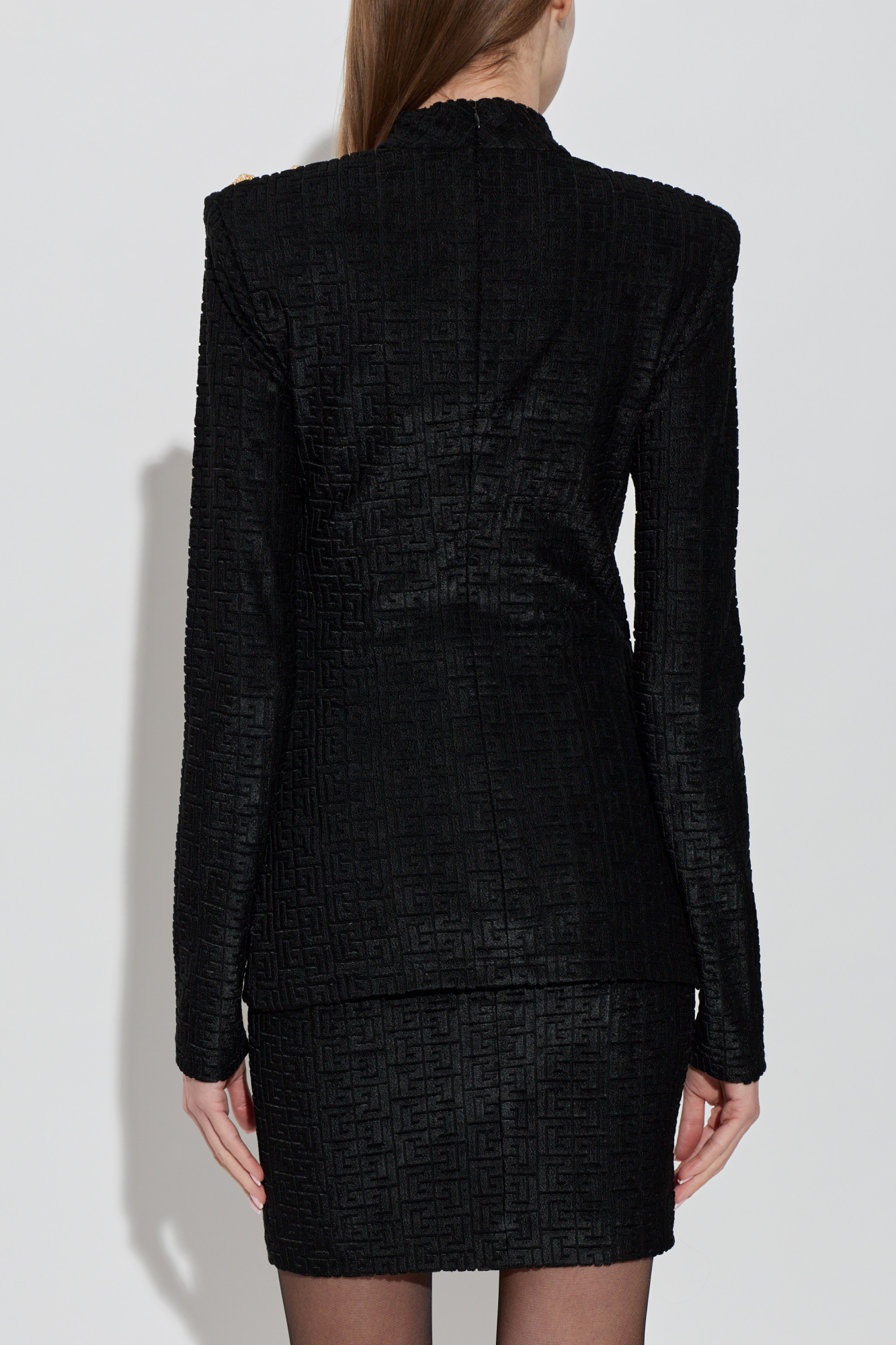 ジップ 黒 シルク混　トップス コラボ 【新品】BALMAIN× シルクウール (Women .B TOMORROWLAND | ジップアップブルゾン トップス